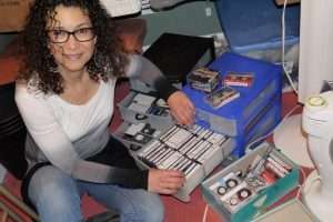Jill Bishop with transcription tapes