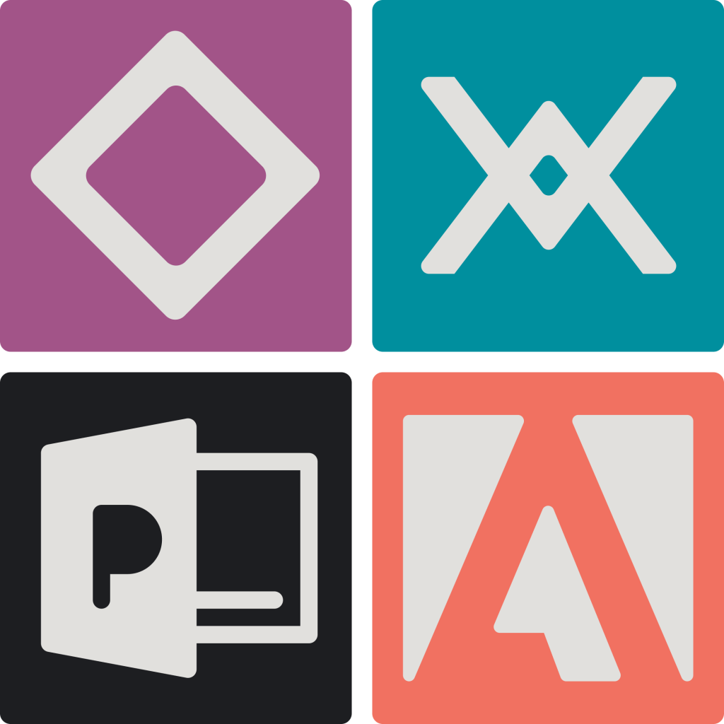 Abstract graphics representing different computer programs