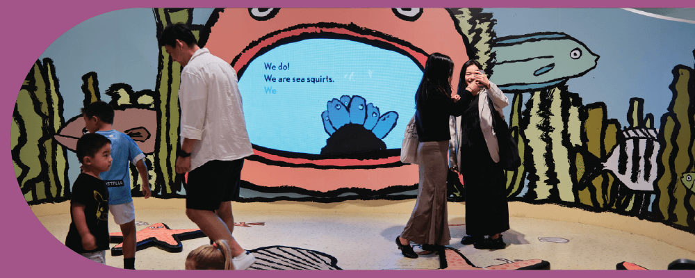Children and parents at a museum